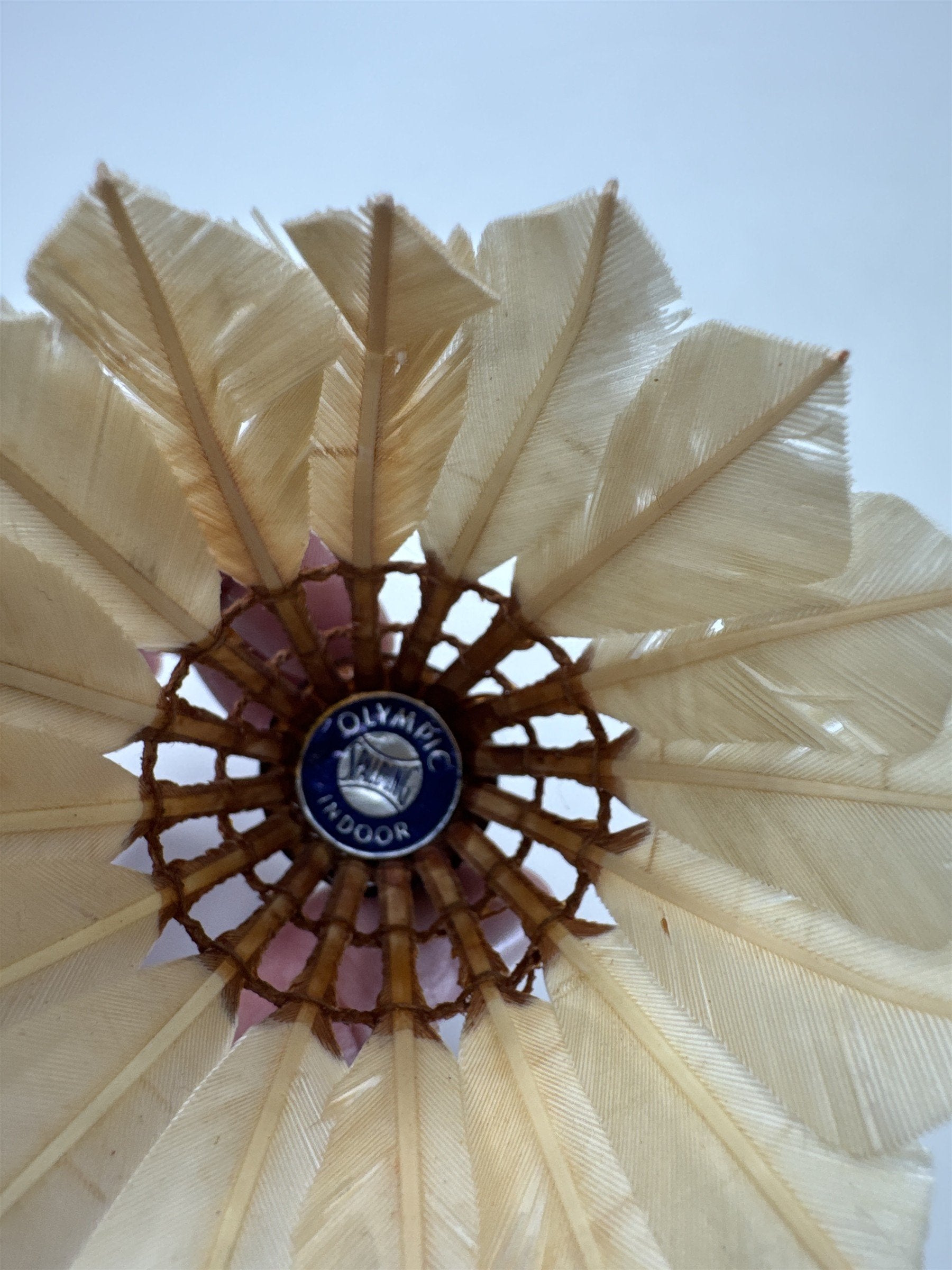 Vtg Spalding Feather Shuttlecock Badminton Birdie Wood Cork Olympic