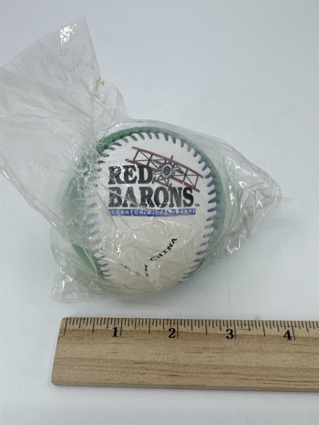 Vintage Scranton/Wilkes-Barre Red Barons Baseball In Plastic Mellon Bank Green