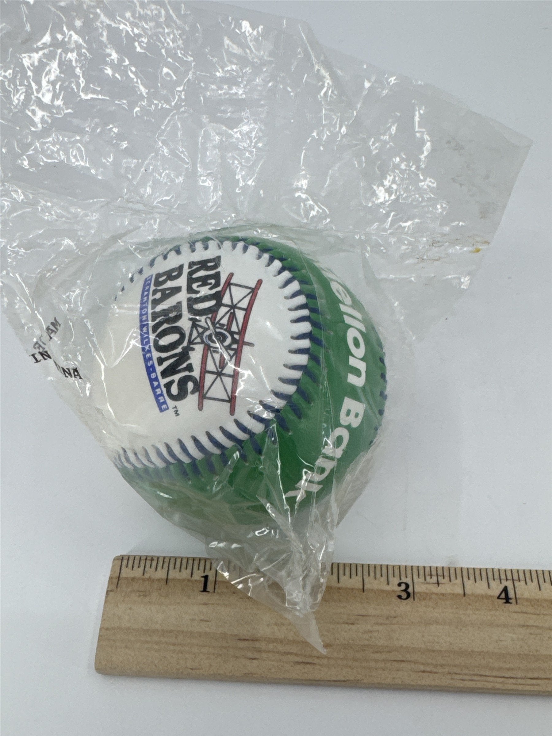 Vintage Scranton/Wilkes-Barre Red Barons Baseball In Plastic Mellon Bank Green