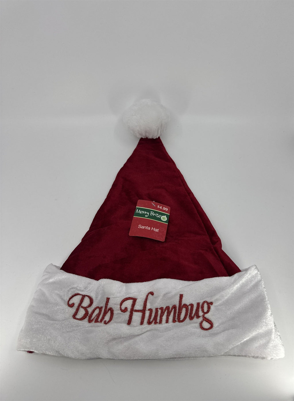 Christmas Santa Clause "Bah Humbug" Hat Merry Brite Red And White Santa Hat