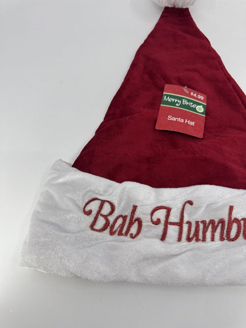 Christmas Santa Clause "Bah Humbug" Hat Merry Brite Red And White Santa Hat