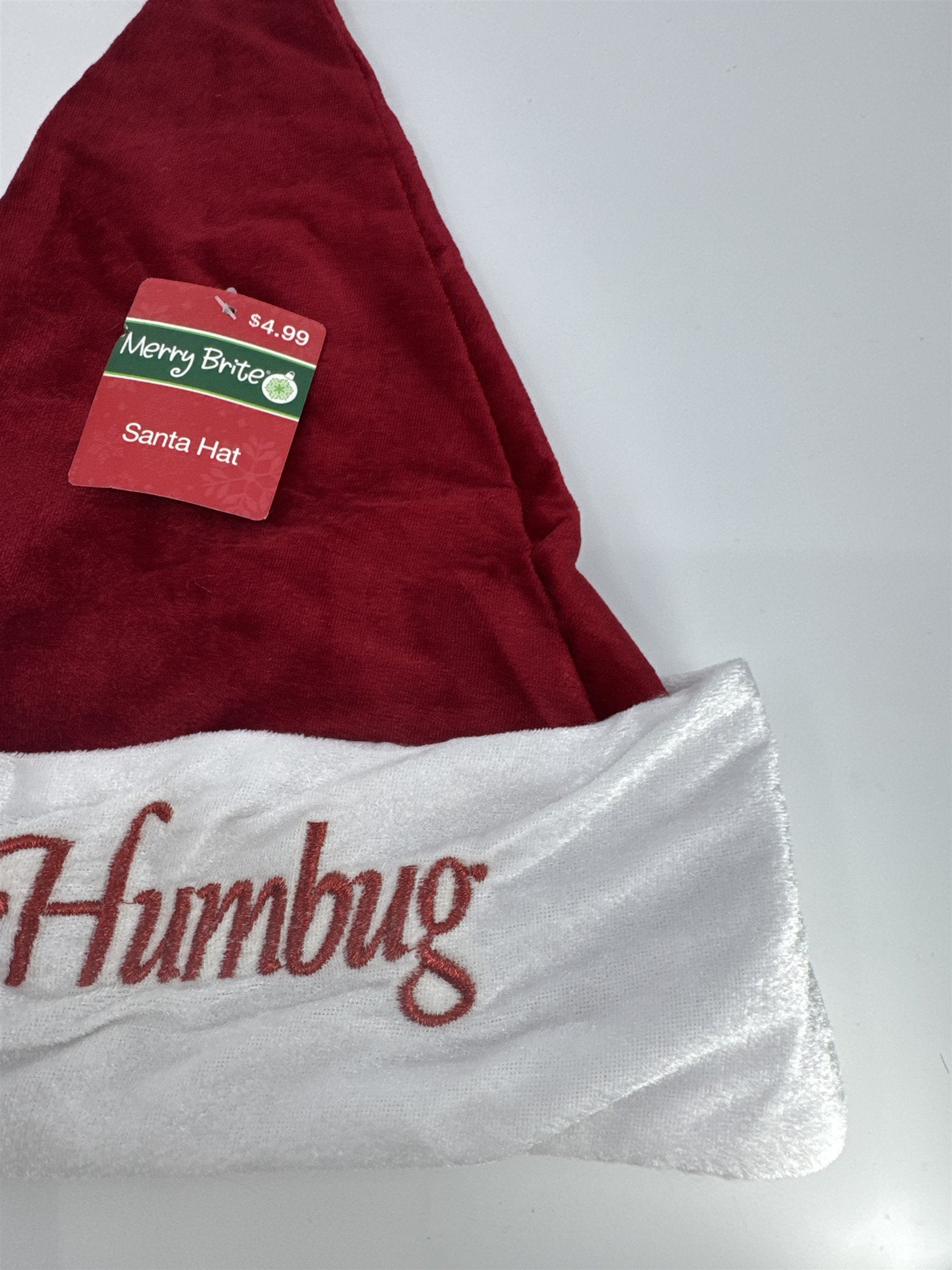 Christmas Santa Clause "Bah Humbug" Hat Merry Brite Red And White Santa Hat