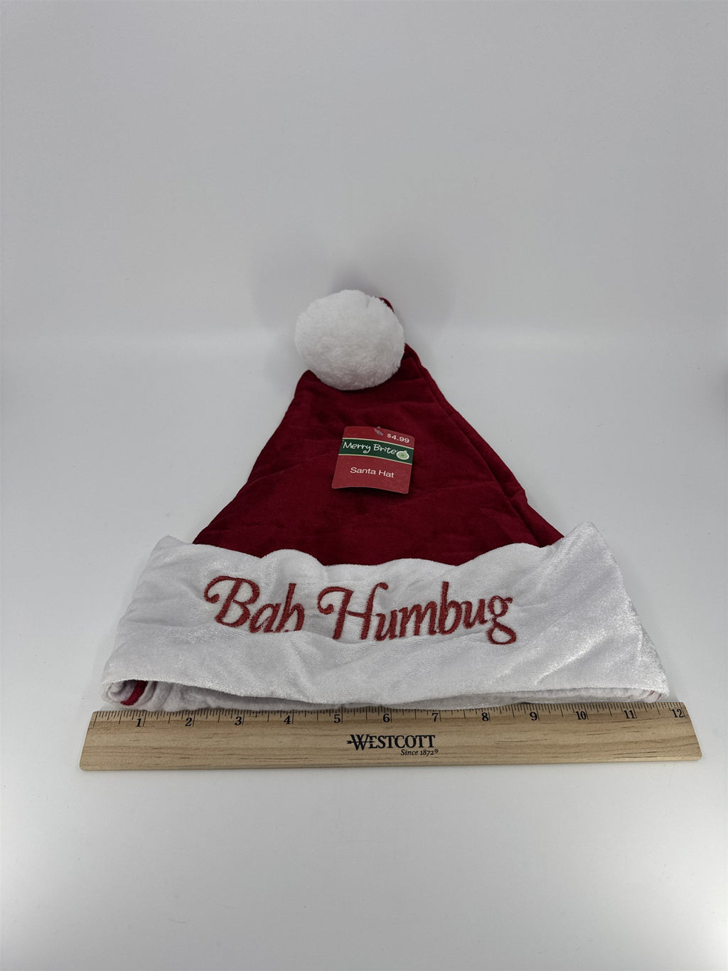 Christmas Santa Clause "Bah Humbug" Hat Merry Brite Red And White Santa Hat