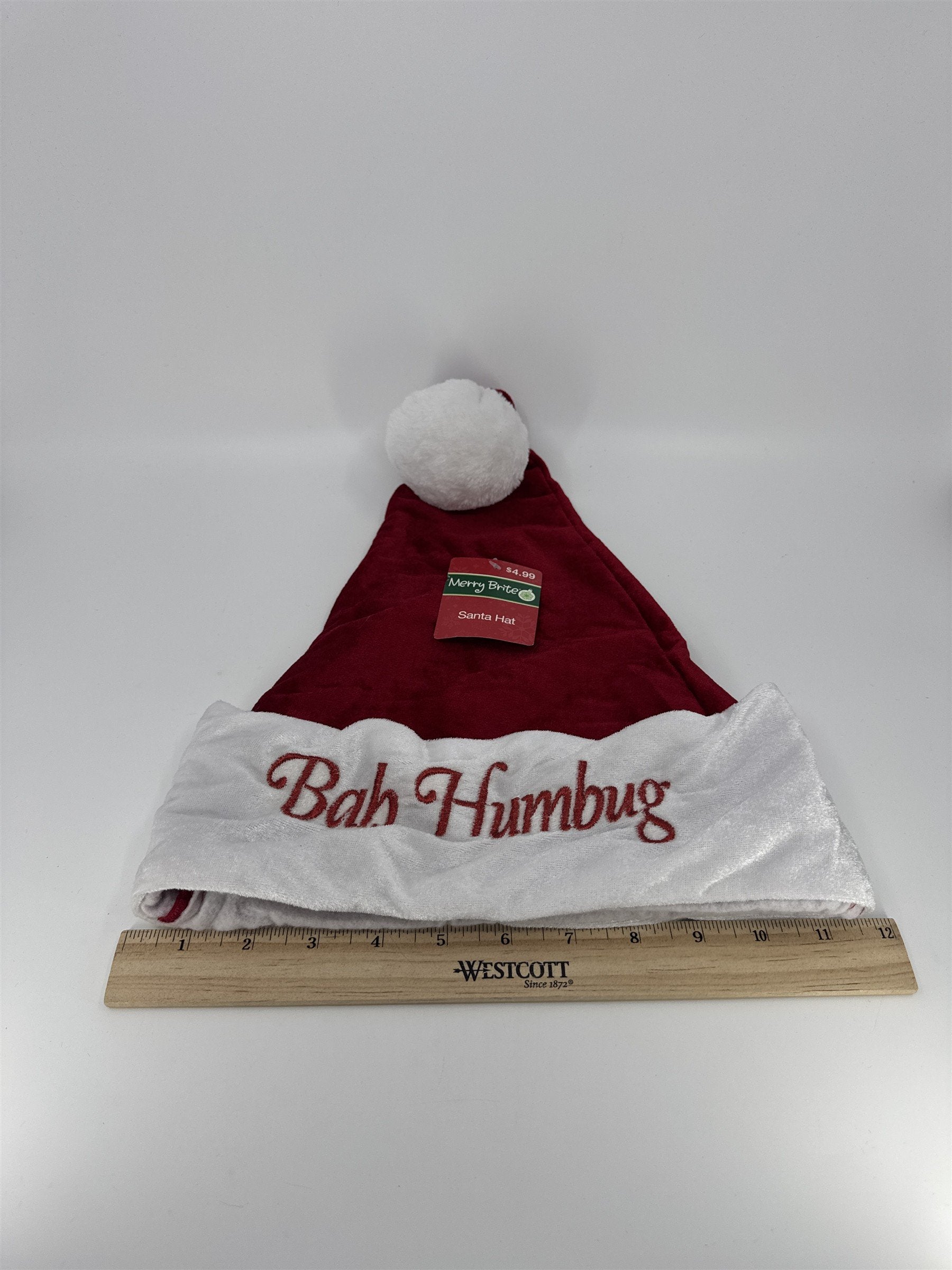 Christmas Santa Clause "Bah Humbug" Hat Merry Brite Red And White Santa Hat