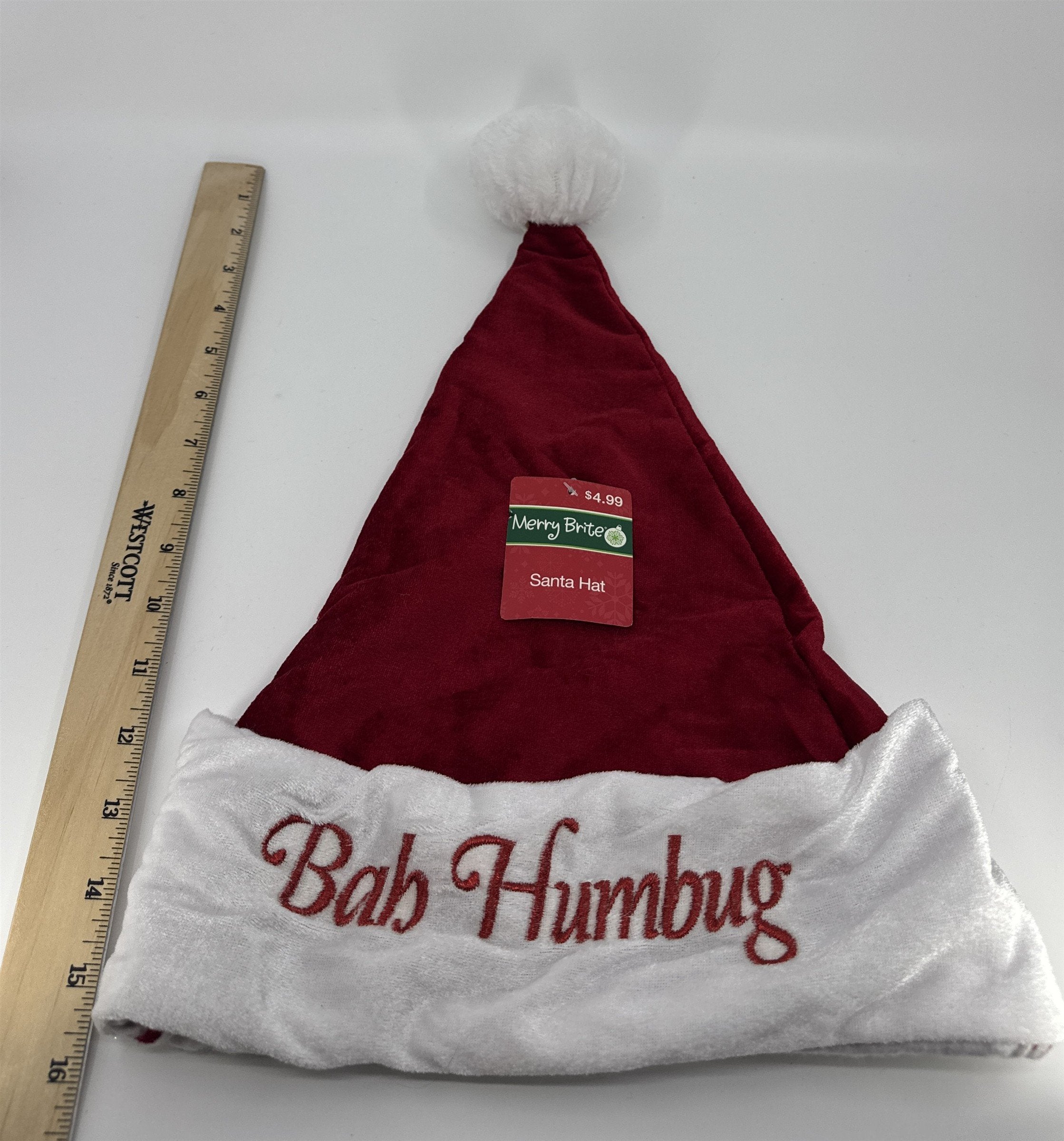 Christmas Santa Clause "Bah Humbug" Hat Merry Brite Red And White Santa Hat