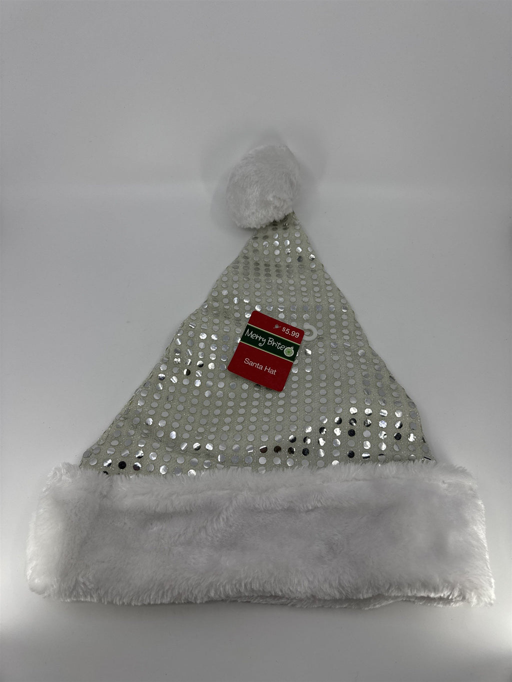 Christmas Santa Clause White And Silver Sequin/Glitter Merry Brite Santa Hat