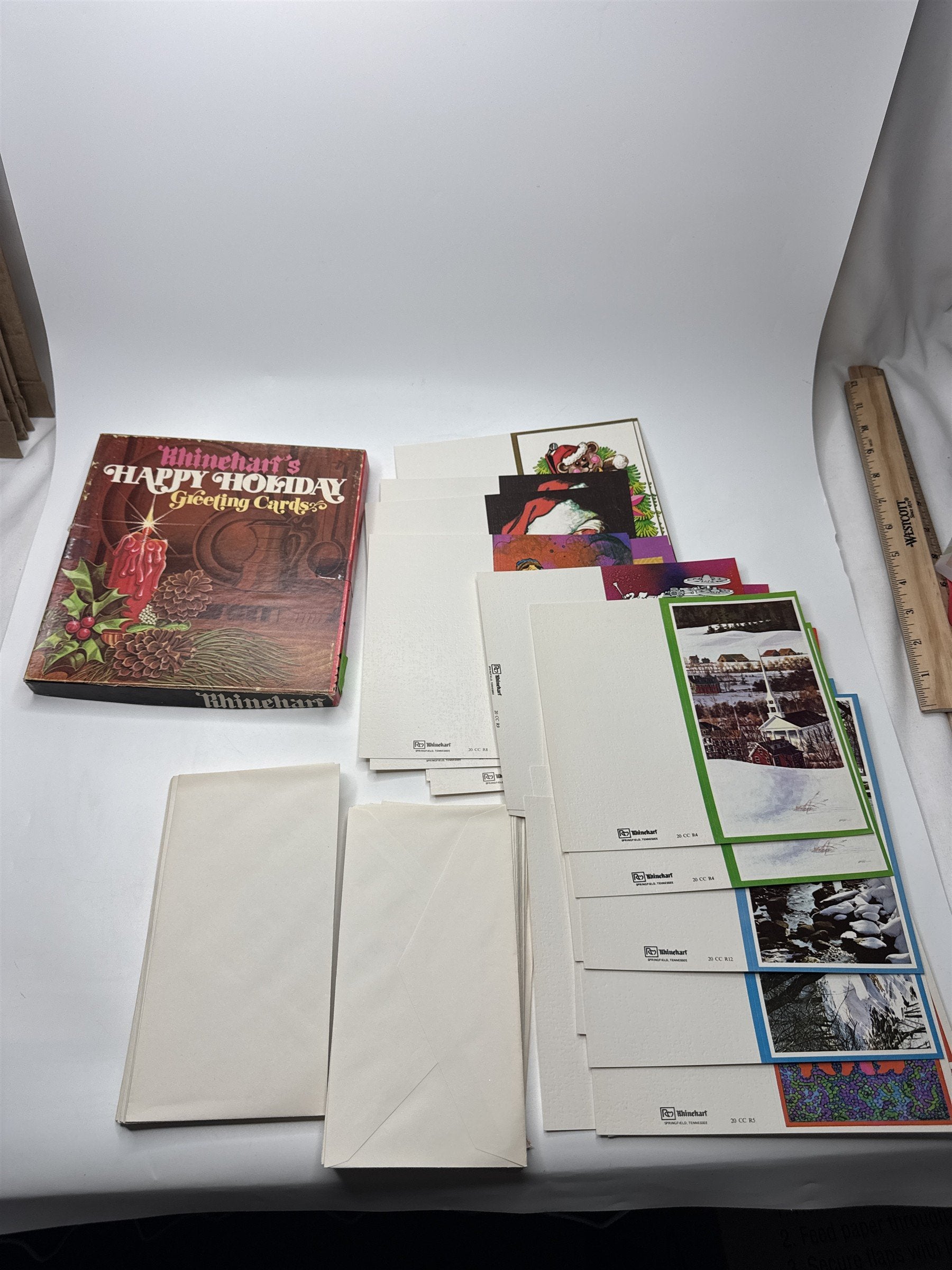 Vintage Rhinehart's Happy Holiday Card Box Lot 24 NOS Christmas 1970s