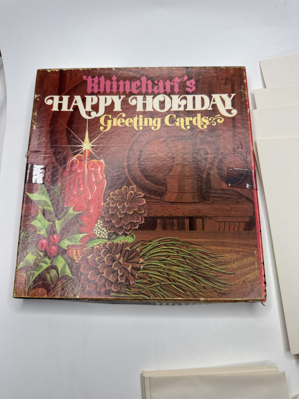Vintage Rhinehart's Happy Holiday Card Box Lot 24 NOS Christmas 1970s