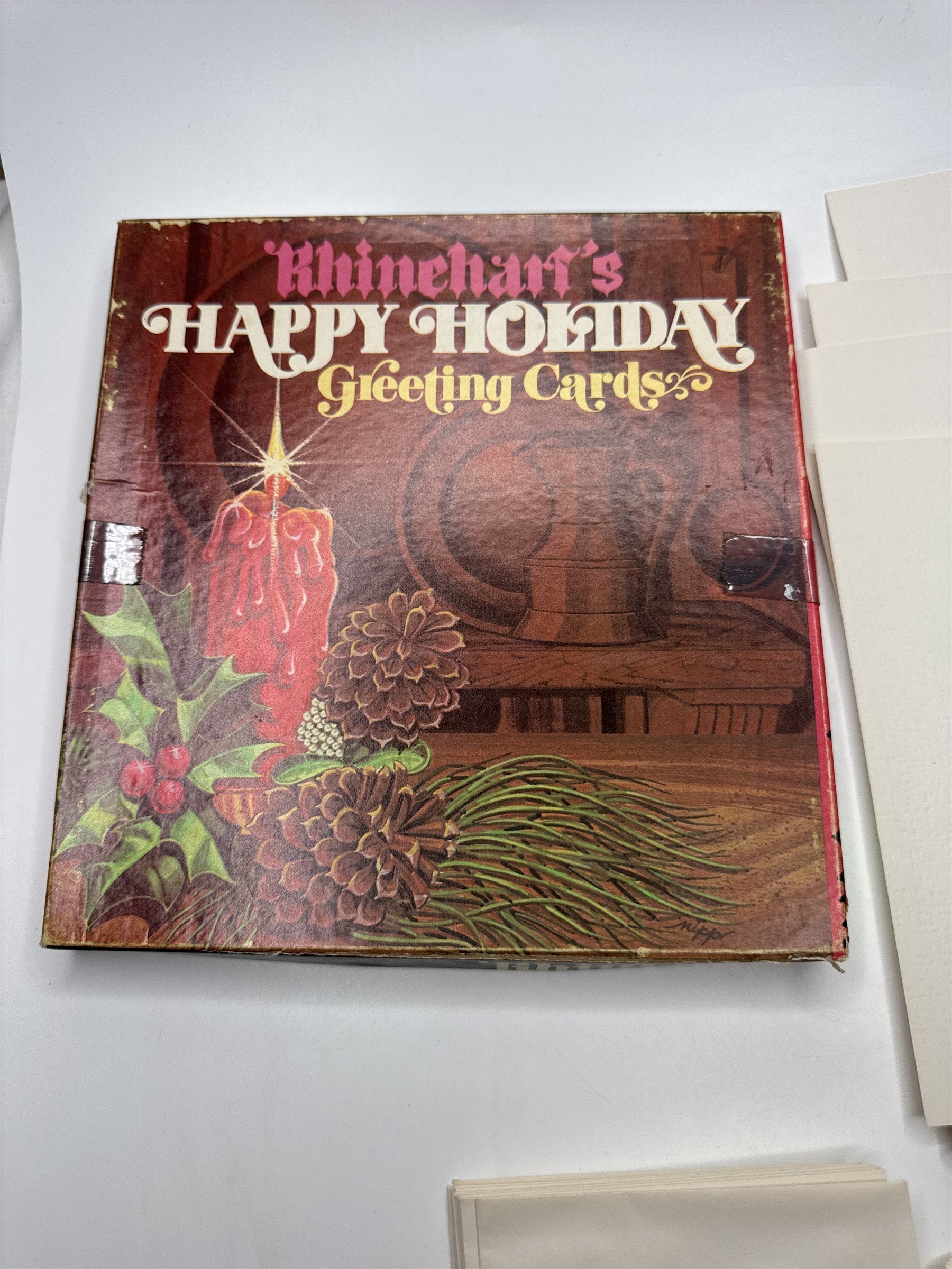 Vintage Rhinehart's Happy Holiday Card Box Lot 24 NOS Christmas 1970s