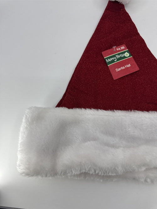 Christmas Red And Glitter Santa Clause Hat Merry Brite Red And White Hat