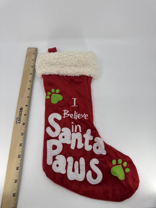 "I Believe In Santa Paws" Red And White Christmas Stocking For Dogs/Cats/Pets