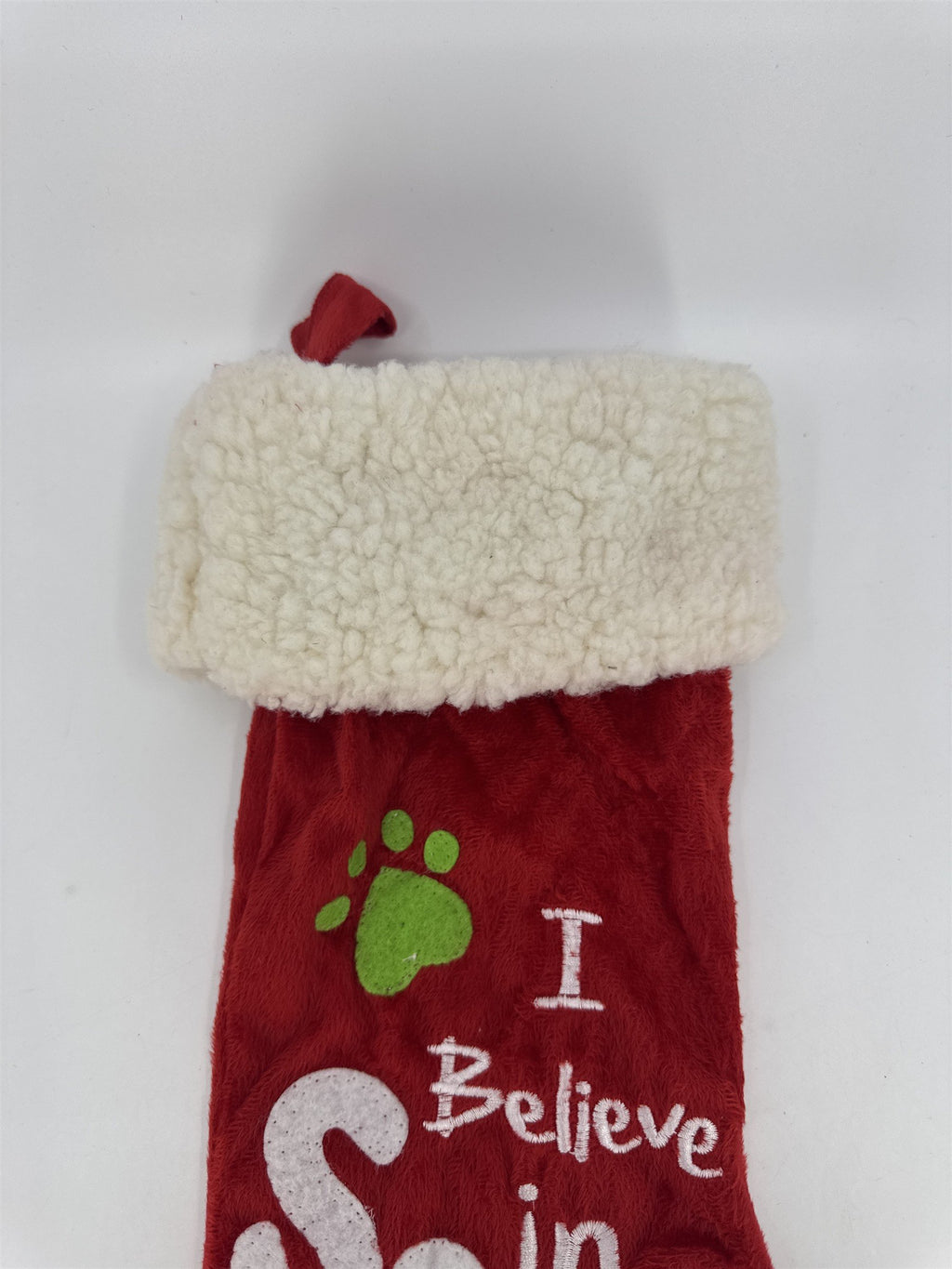 "I Believe In Santa Paws" Red And White Christmas Stocking For Dogs/Cats/Pets