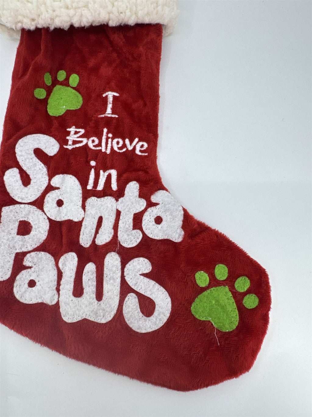 "I Believe In Santa Paws" Red And White Christmas Stocking For Dogs/Cats/Pets