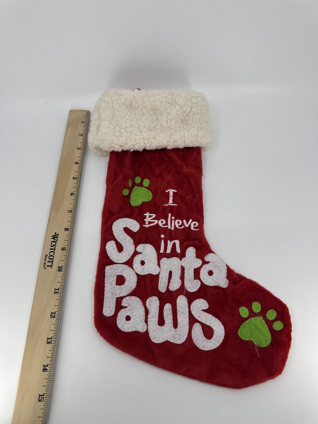 "I Believe In Santa Paws" Red And White Christmas Stocking For Dogs/Cats/Pets