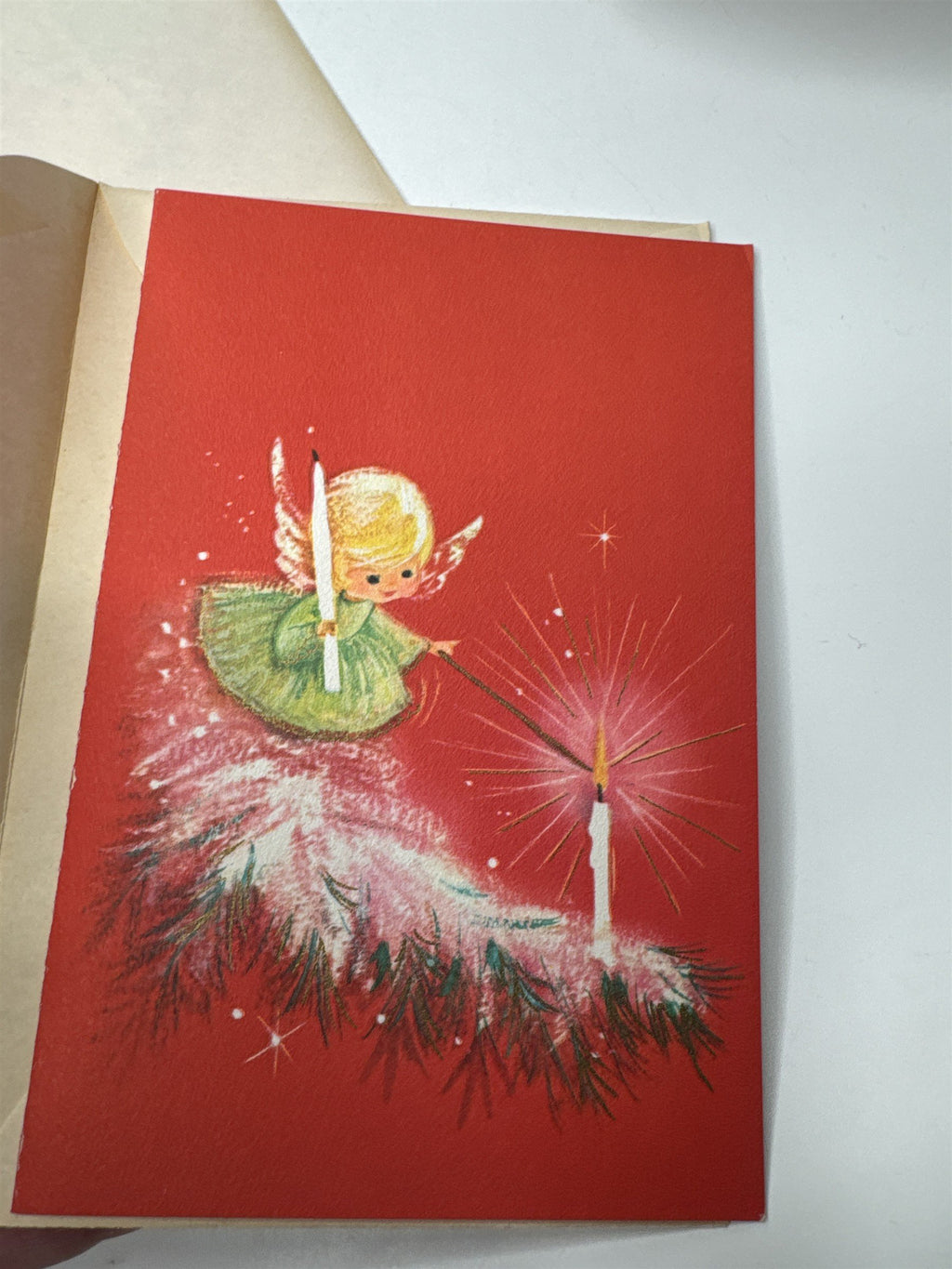 Vintage Rust Craft Christmas Card Lot 10 NOS Red Angel Candle 1950s