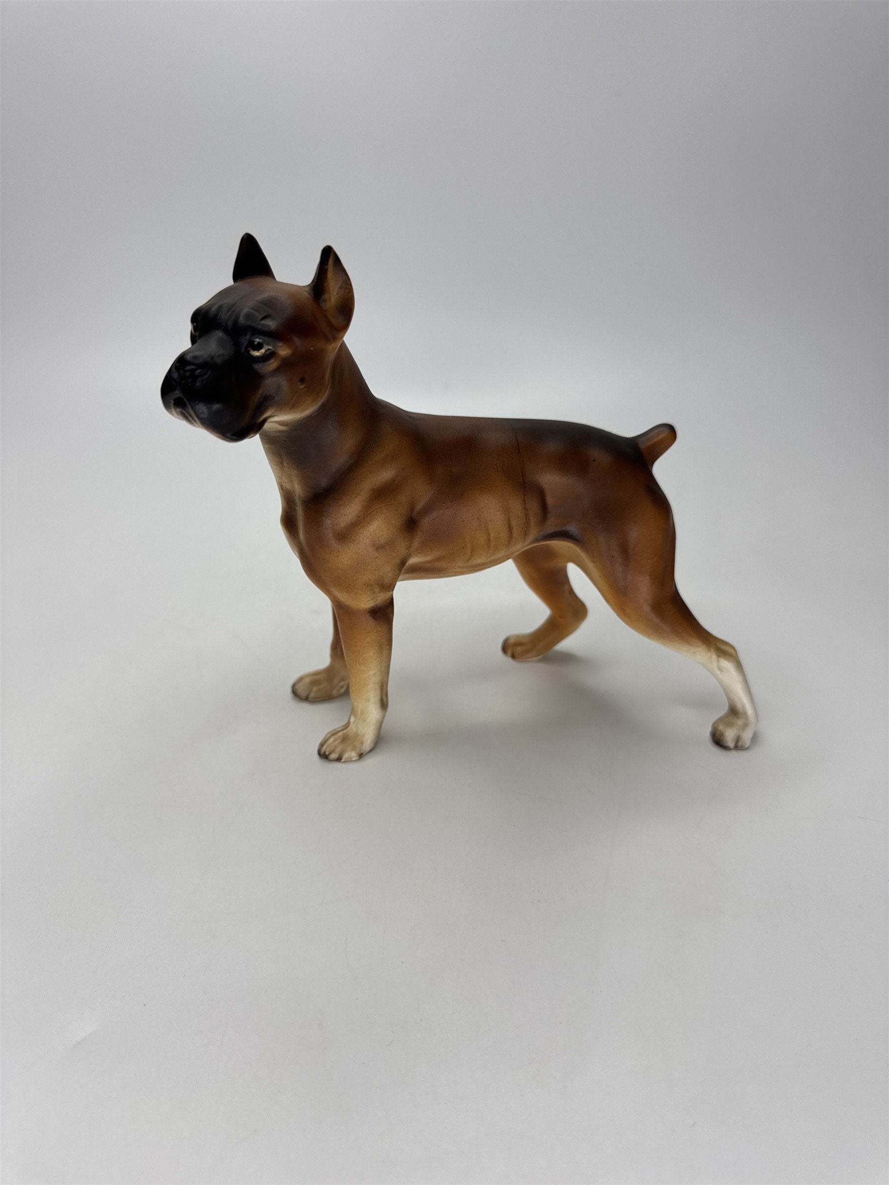 Vintage Boxer Dog Figurine Ceramic Brown Glazed 5" Tall Decor