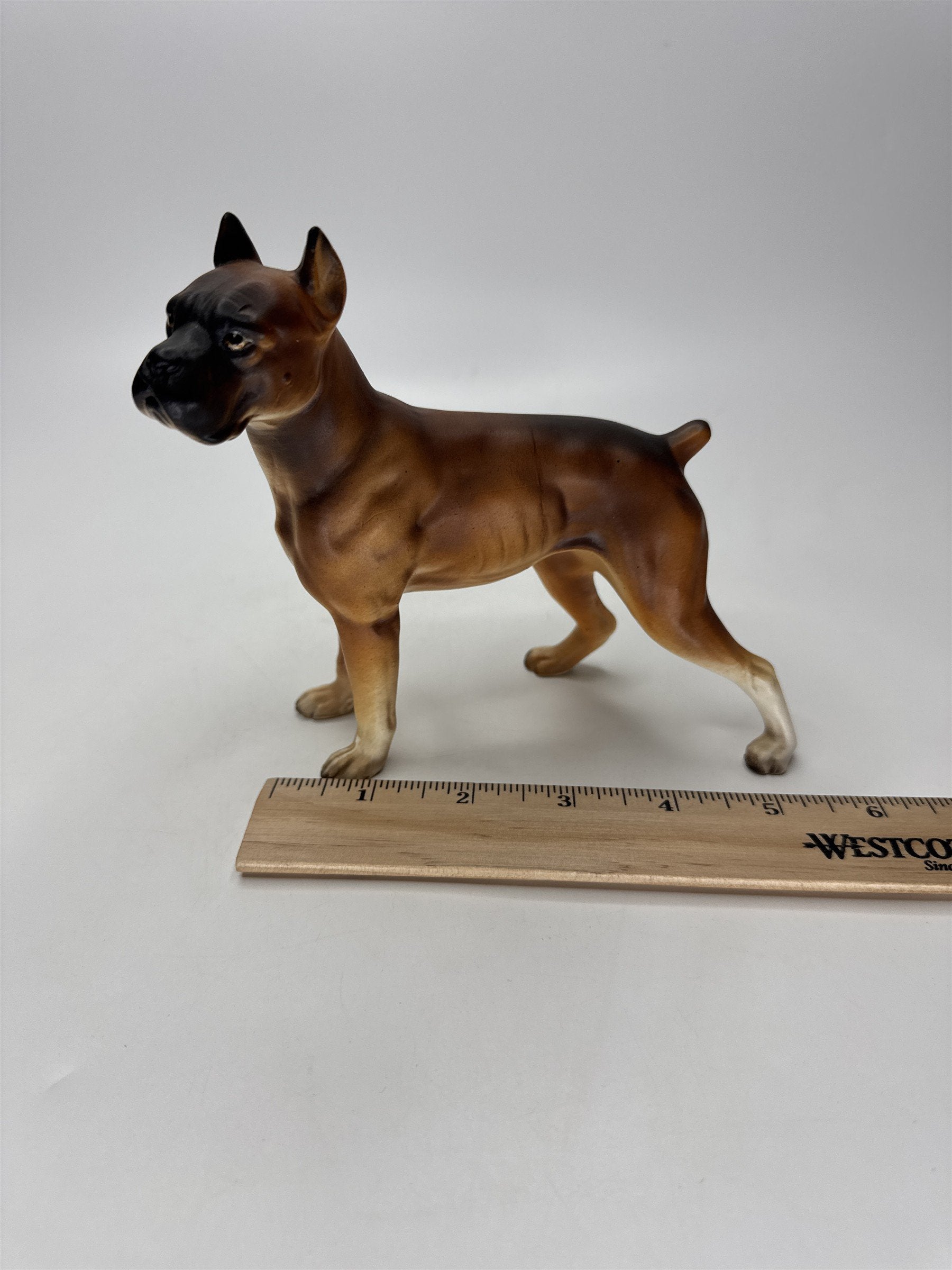 Vintage Boxer Dog Figurine Ceramic Brown Glazed 5" Tall Decor