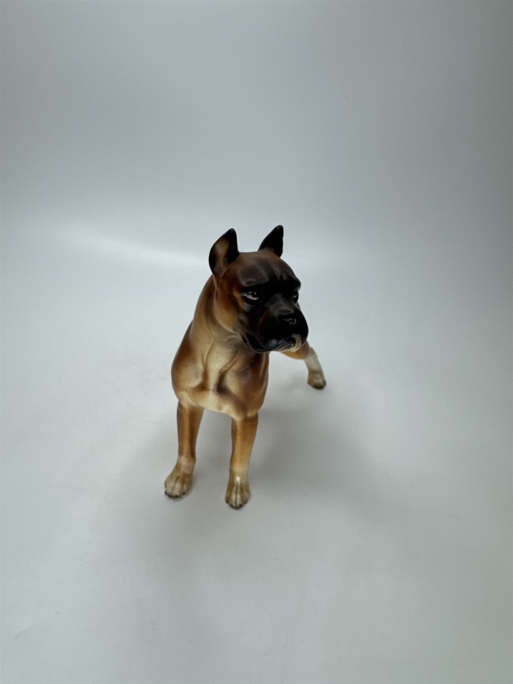 Vintage Boxer Dog Figurine Ceramic Brown Glazed 5" Tall Decor