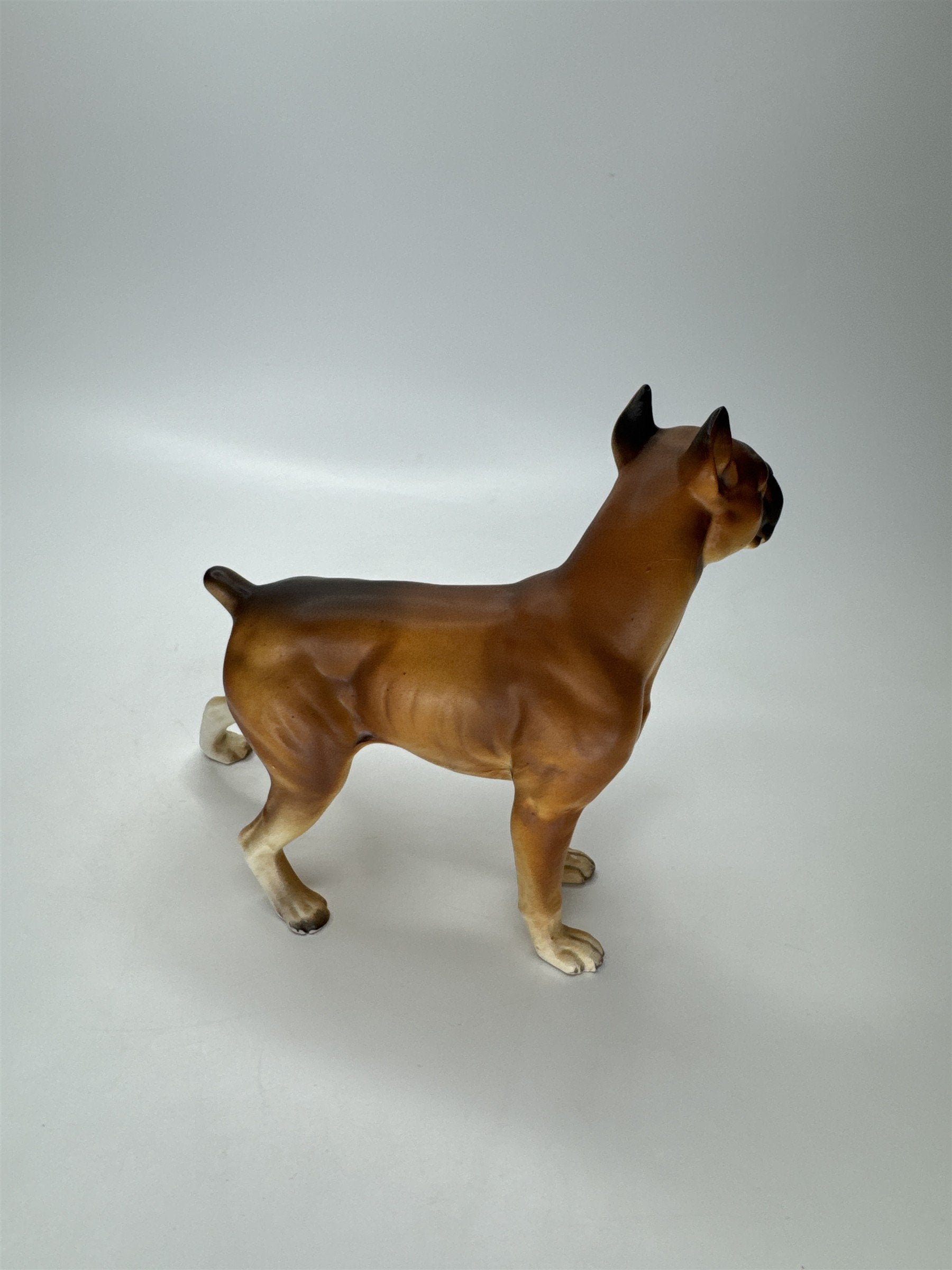 Vintage Boxer Dog Figurine Ceramic Brown Glazed 5" Tall Decor