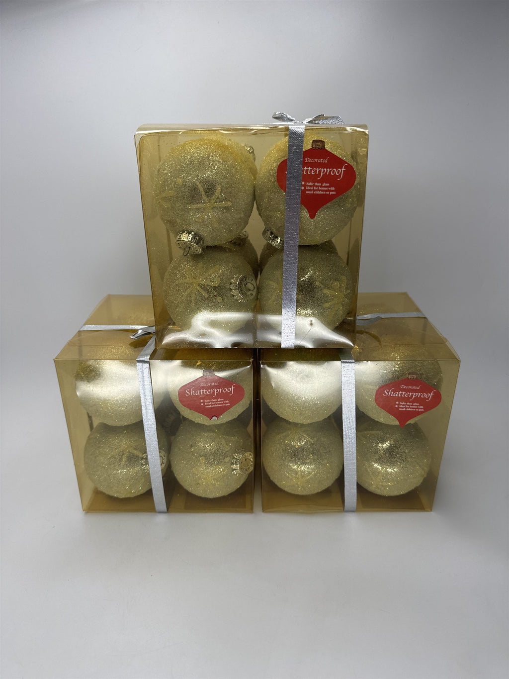 LOT 24 NWT Gold Glitter Christmas Ornaments Shatterproof Plastic Yule Rite Trim