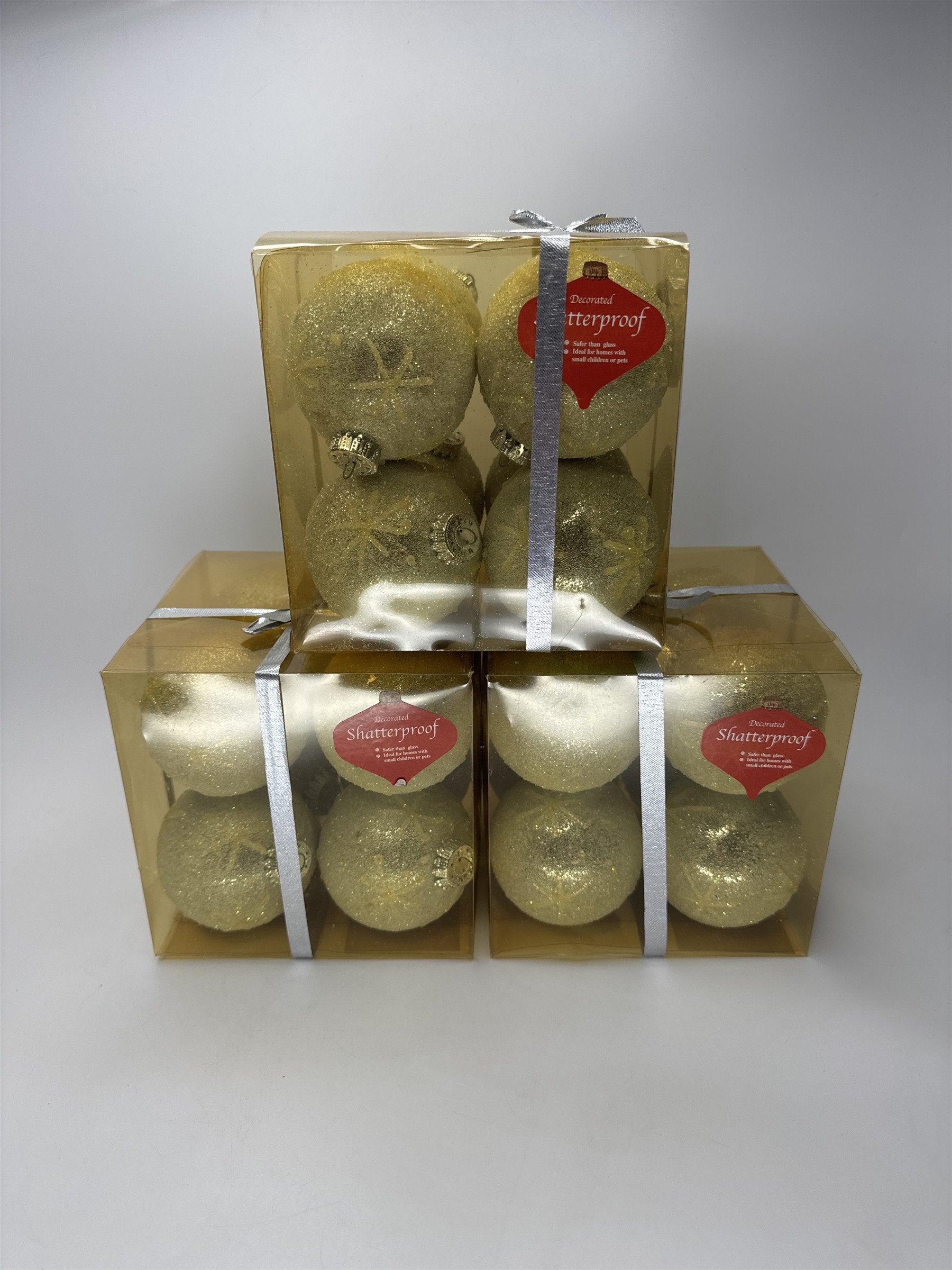 LOT 24 NWT Gold Glitter Christmas Ornaments Shatterproof Plastic Yule Rite Trim