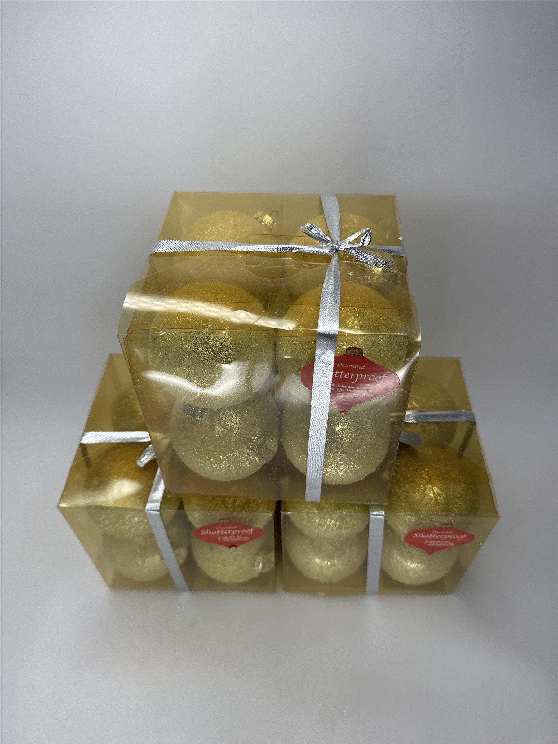LOT 24 NWT Gold Glitter Christmas Ornaments Shatterproof Plastic Yule Rite Trim