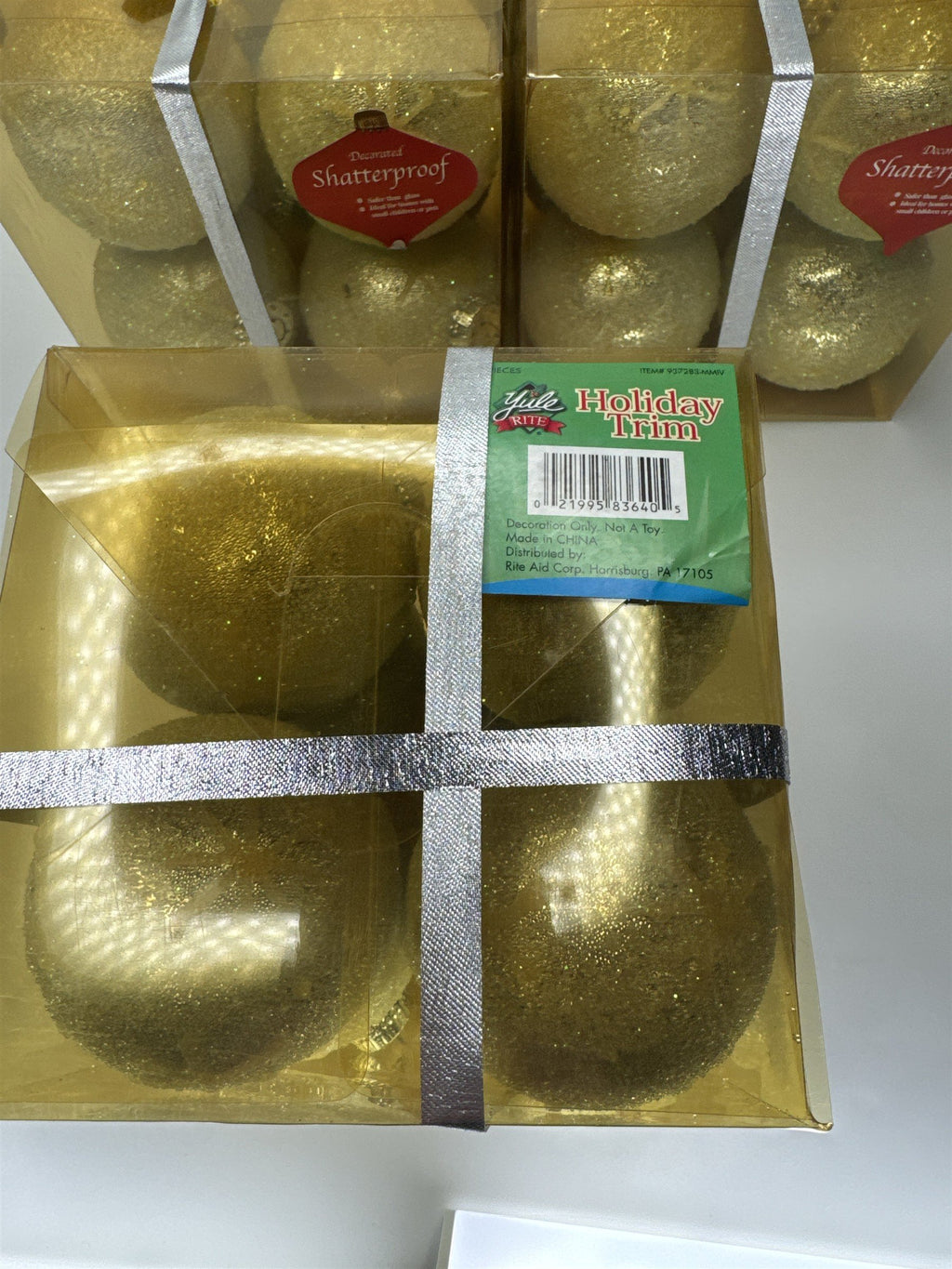 LOT 24 NWT Gold Glitter Christmas Ornaments Shatterproof Plastic Yule Rite Trim