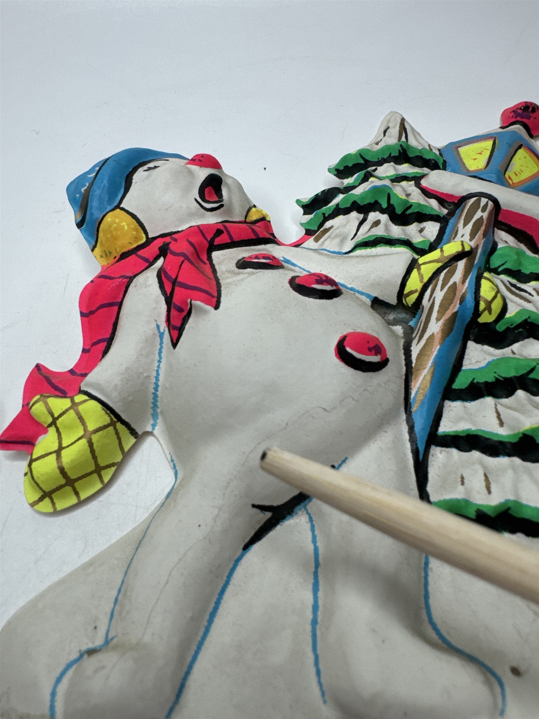 Vintage Plastic Snowman Decor Figures Lot 3 Thin Plastic Christmas Shelf Sitters