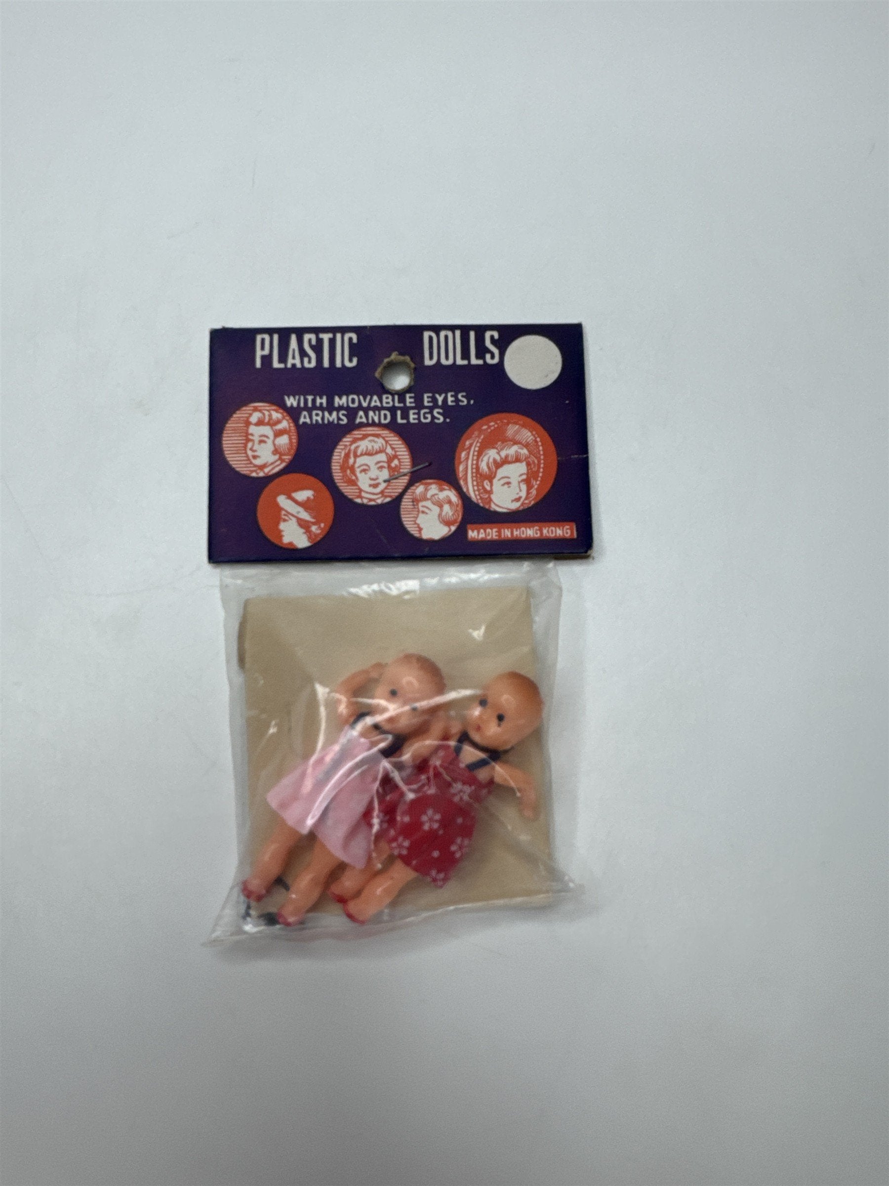 Vtg Mini Kewpie Dolls Pair NIP Hong Kong Movable Eyes Plastic 1960s