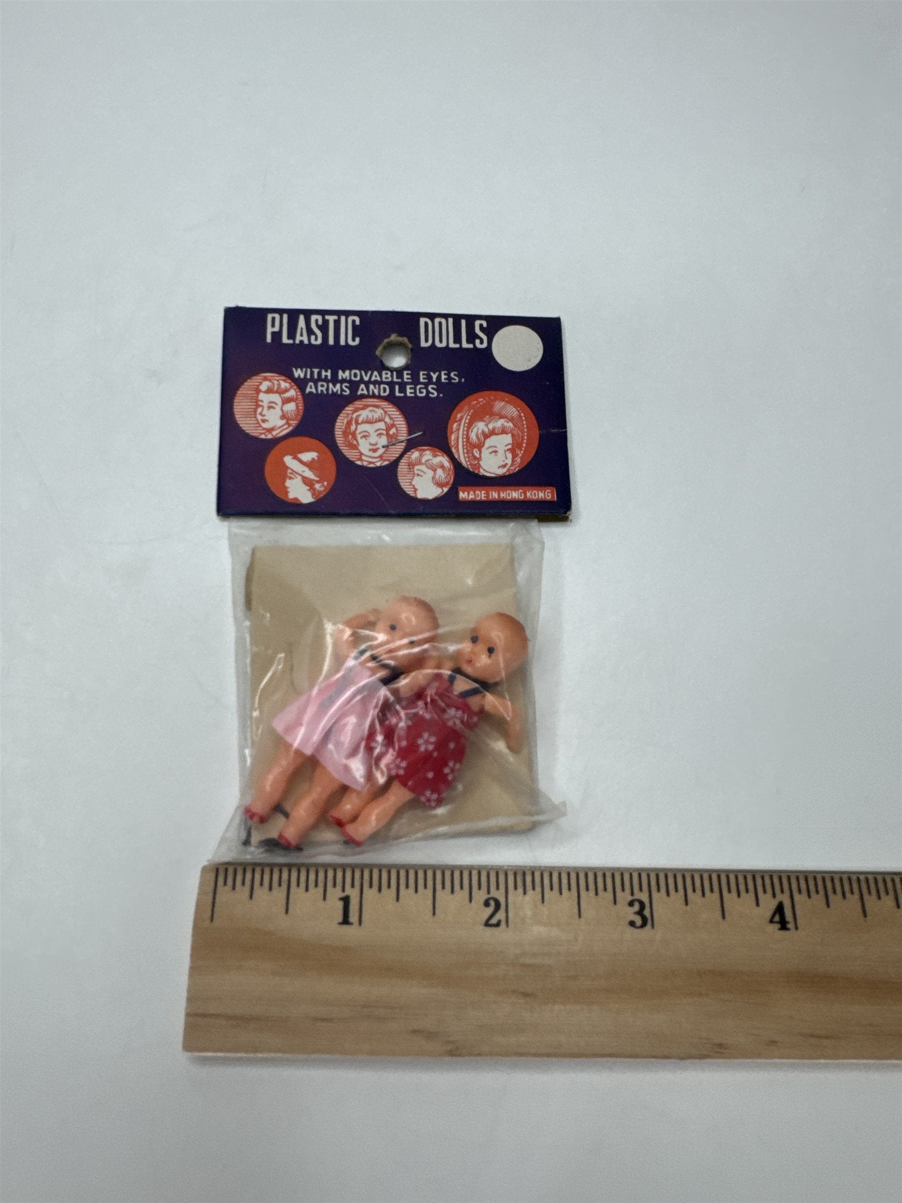 Vtg Mini Kewpie Dolls Pair NIP Hong Kong Movable Eyes Plastic 1960s