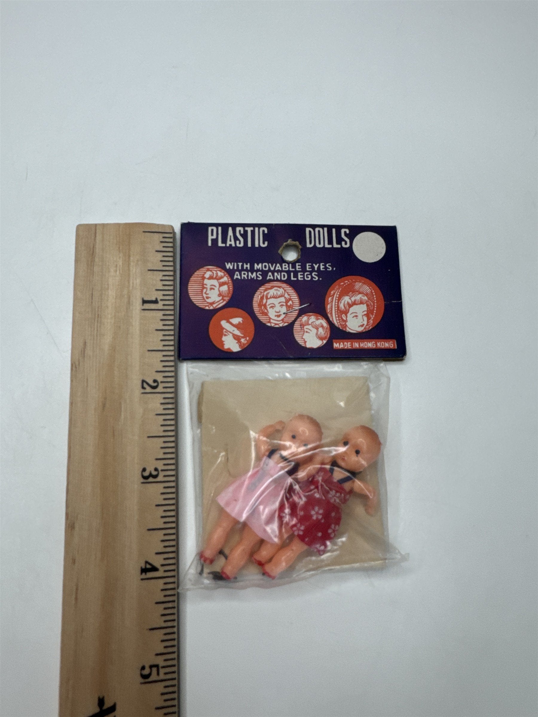 Vtg Mini Kewpie Dolls Pair NIP Hong Kong Movable Eyes Plastic 1960s