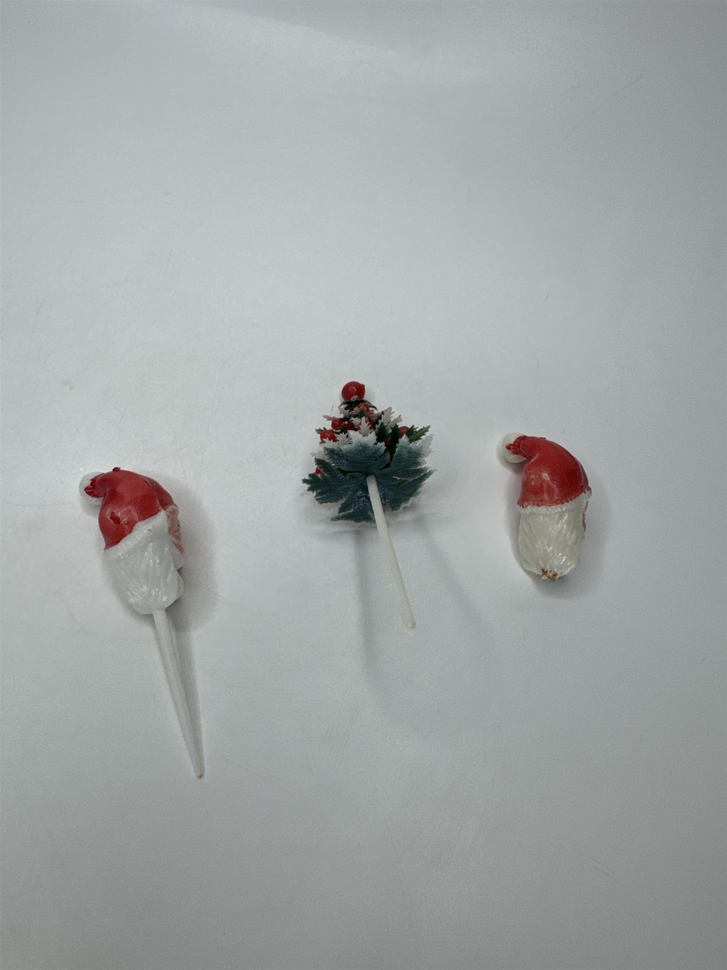 Lot 3 Vtg Santa Head Christmas Tree Cake Topper Picks Wax Head 1950s