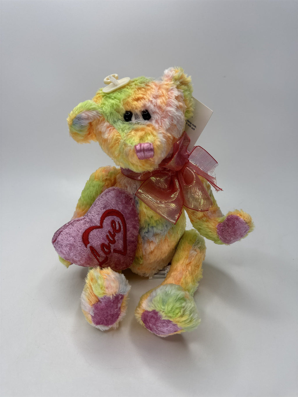 Dan Dee Teddy Bear NWT Plush Tie Dye Bright Pink Purple Valentine Heart