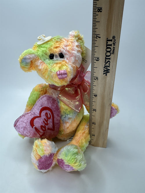 Dan Dee Teddy Bear NWT Plush Tie Dye Bright Pink Purple Valentine Heart