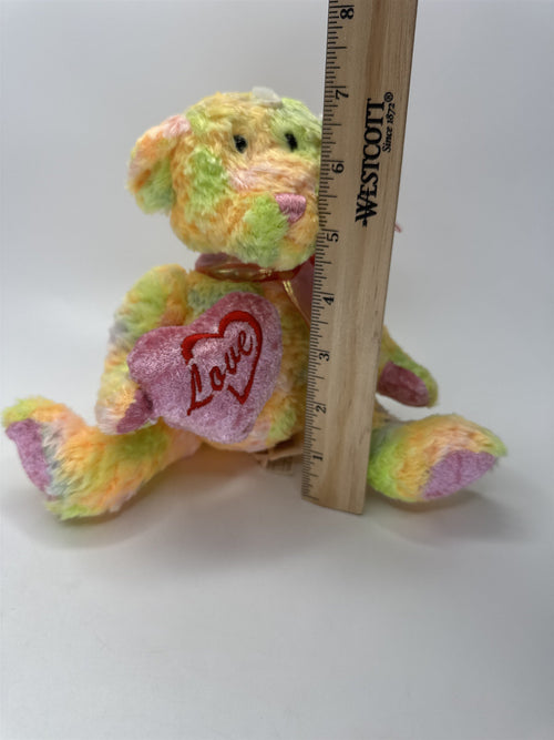 Dan Dee Teddy Bear NWT Plush Tie Dye Bright Rainbow Valentine Heart Gift