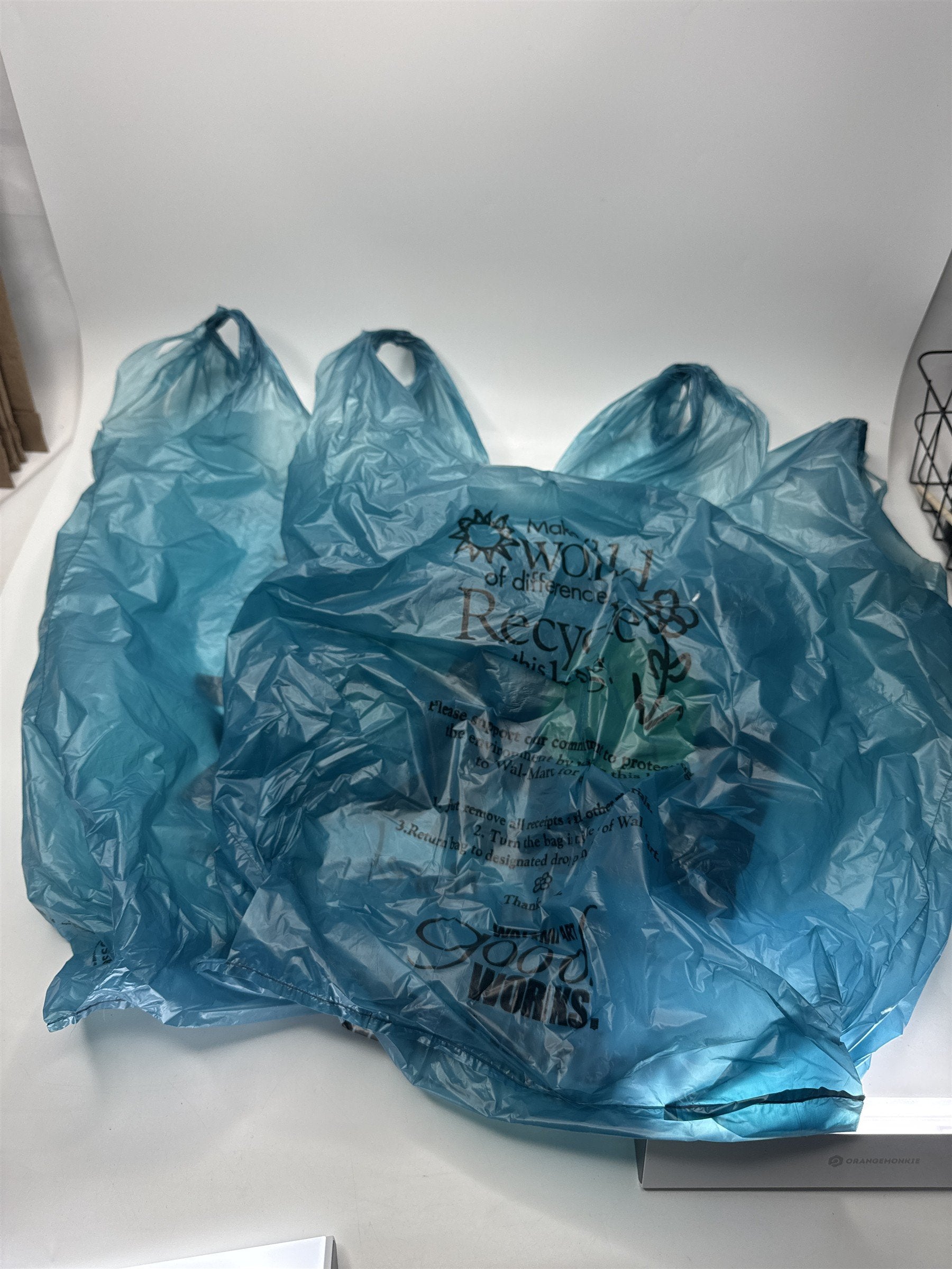 Lot 2 Vtg Walmart Rollback Blue Shopping Bags Plastic Grocer Memorabilia