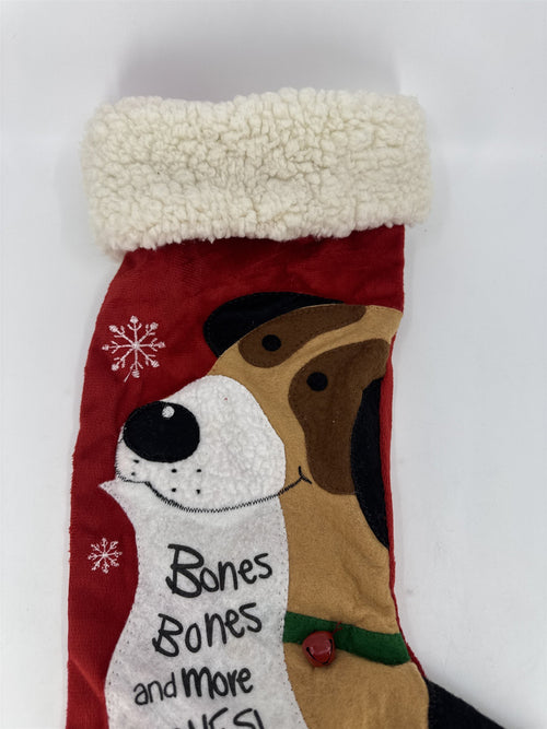 "Bones, Bones And More Bones" Christmas Stocking W/ Bell For Dogs/Pets