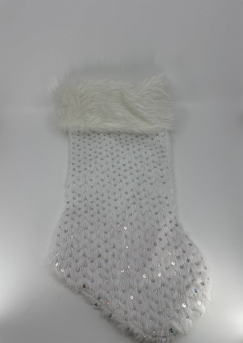 White Christmas Stocking W/ Silver Sequins Holiday Goodie Stocking