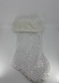 White Christmas Stocking W/ Silver Sequins Holiday Goodie Stocking