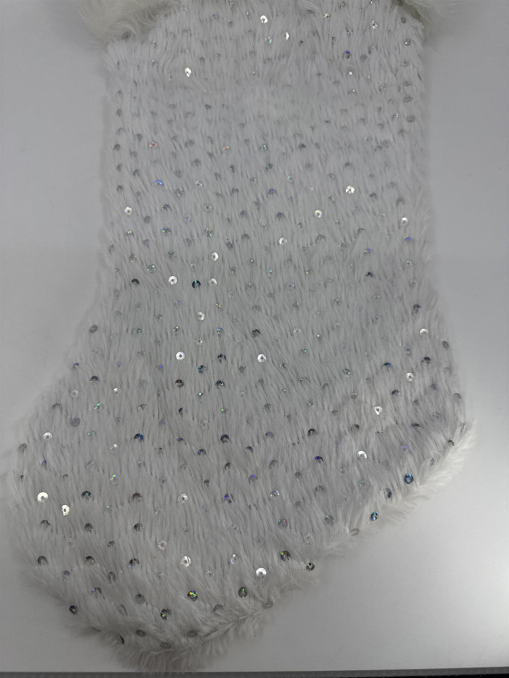 White Christmas Stocking W/ Silver Sequins Holiday Goodie Stocking
