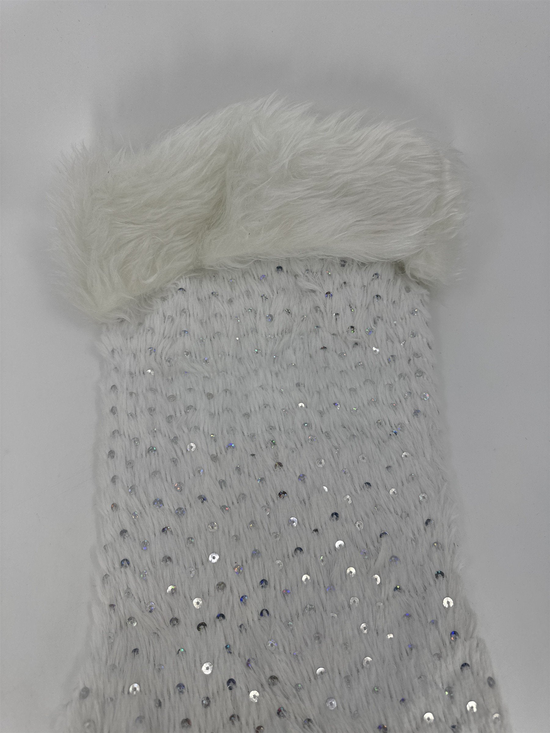 White Christmas Stocking W/ Silver Sequins Holiday Goodie Stocking