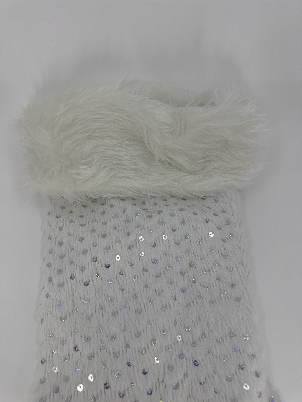 White Christmas Stocking W/ Silver Sequins Holiday Goodie Stocking