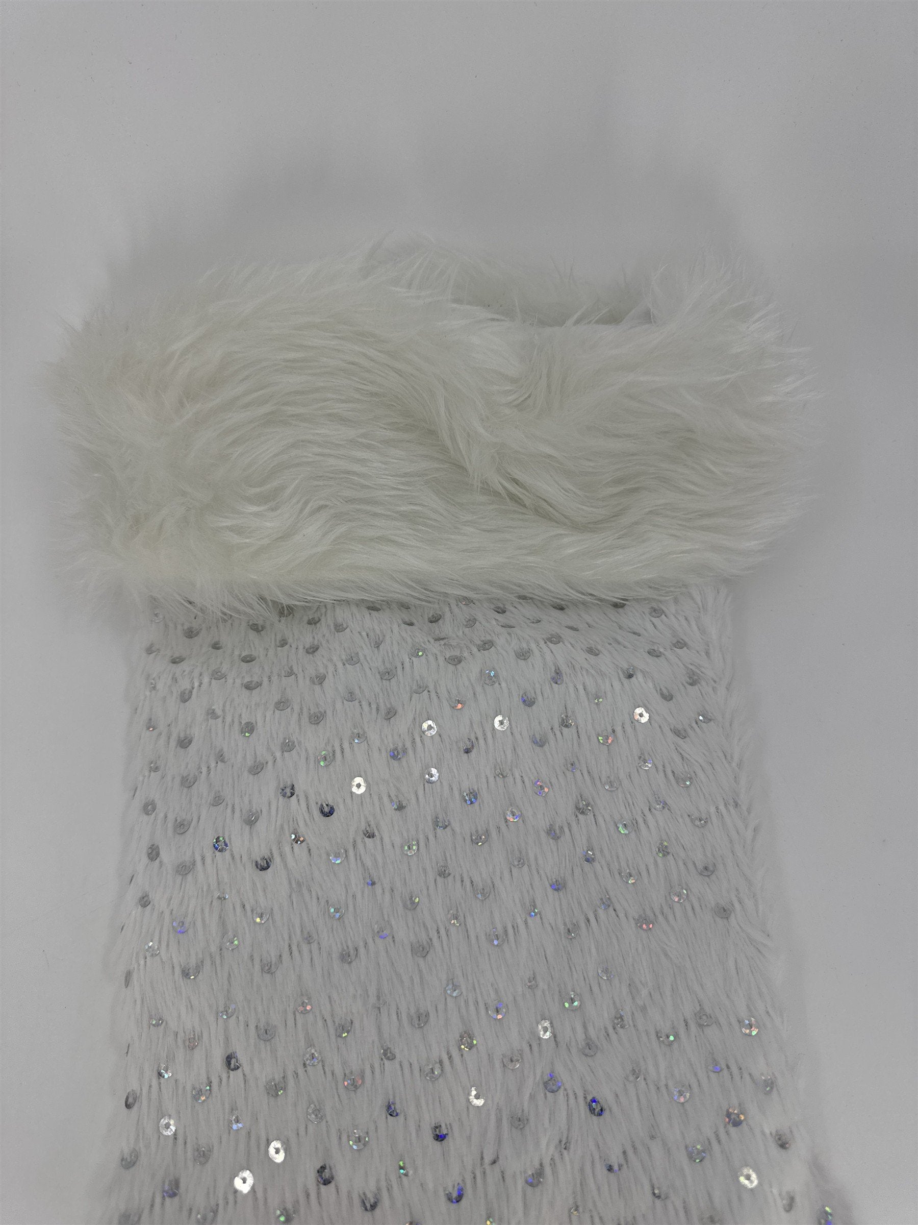 White Christmas Stocking W/ Silver Sequins Holiday Goodie Stocking