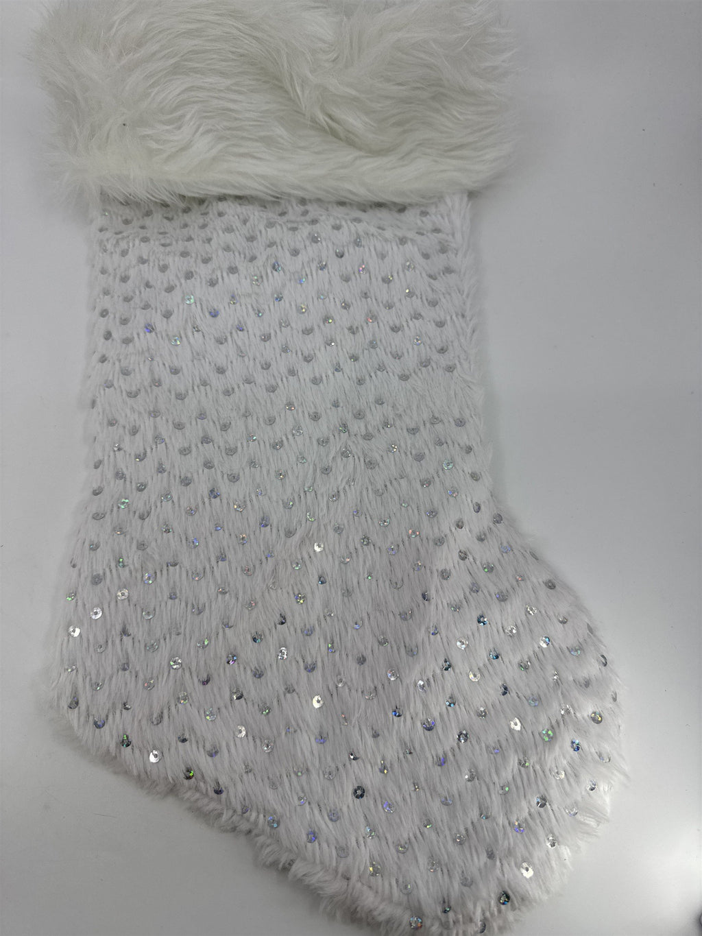 White Christmas Stocking W/ Silver Sequins Holiday Goodie Stocking