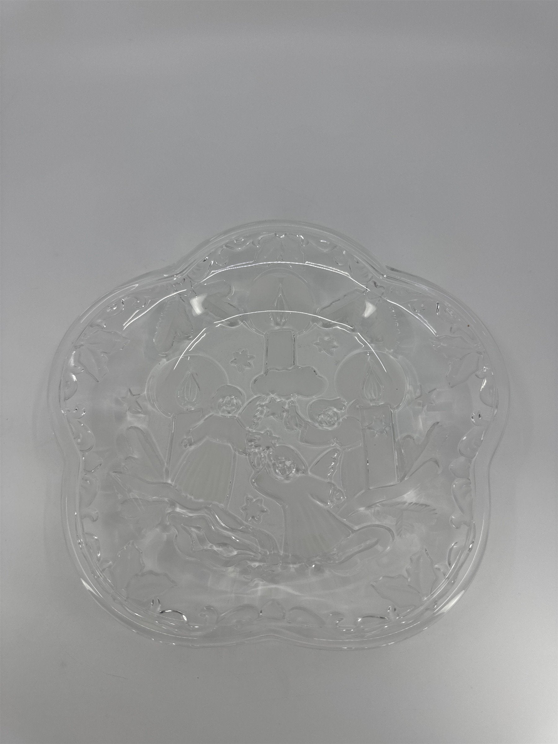 Vintage Mikasa Glass Candy/Serving Dish W/ Decorative Angels And Candles *Chips