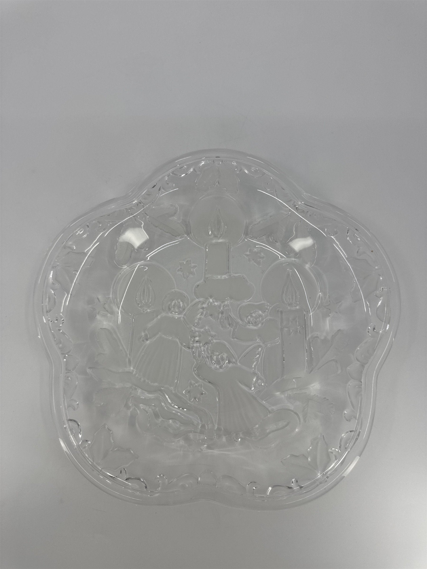 Vintage Mikasa Glass Candy/Serving Dish W/ Decorative Angels And Candles *Chips