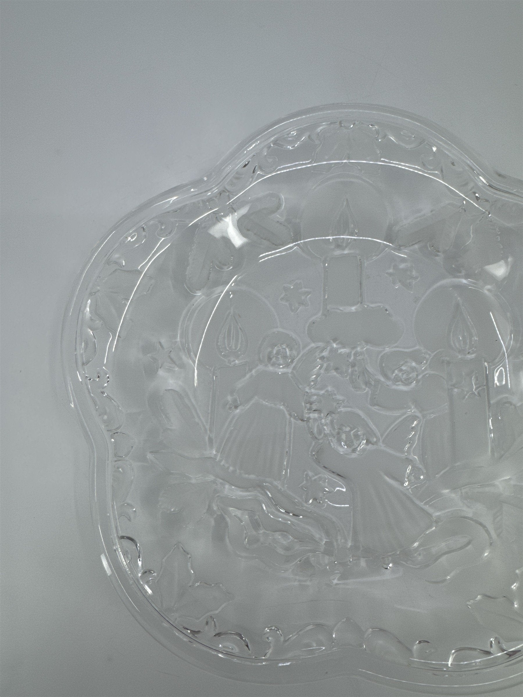 Vintage Mikasa Glass Candy/Serving Dish W/ Decorative Angels And Candles *Chips