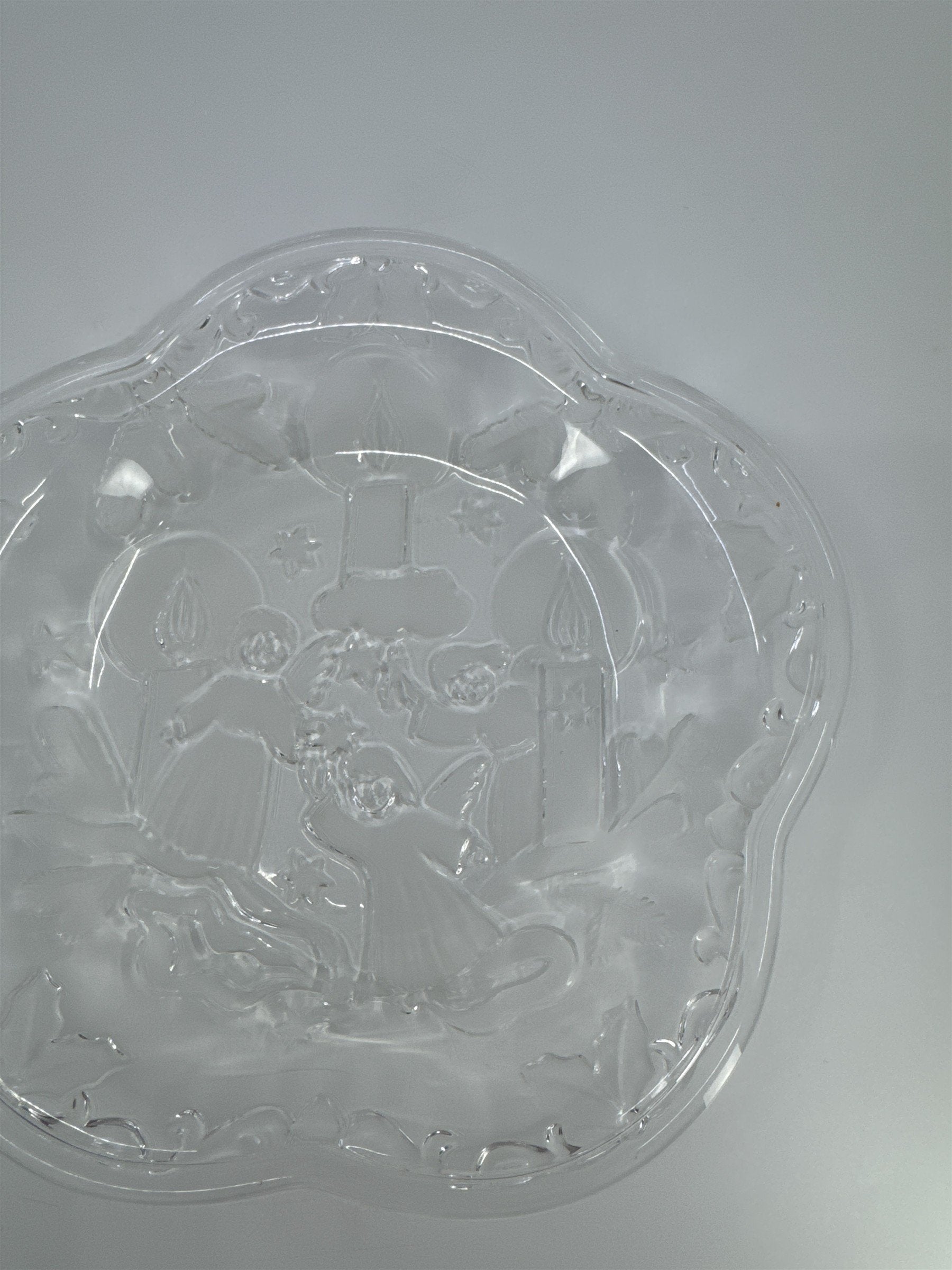 Vintage Mikasa Glass Candy/Serving Dish W/ Decorative Angels And Candles *Chips