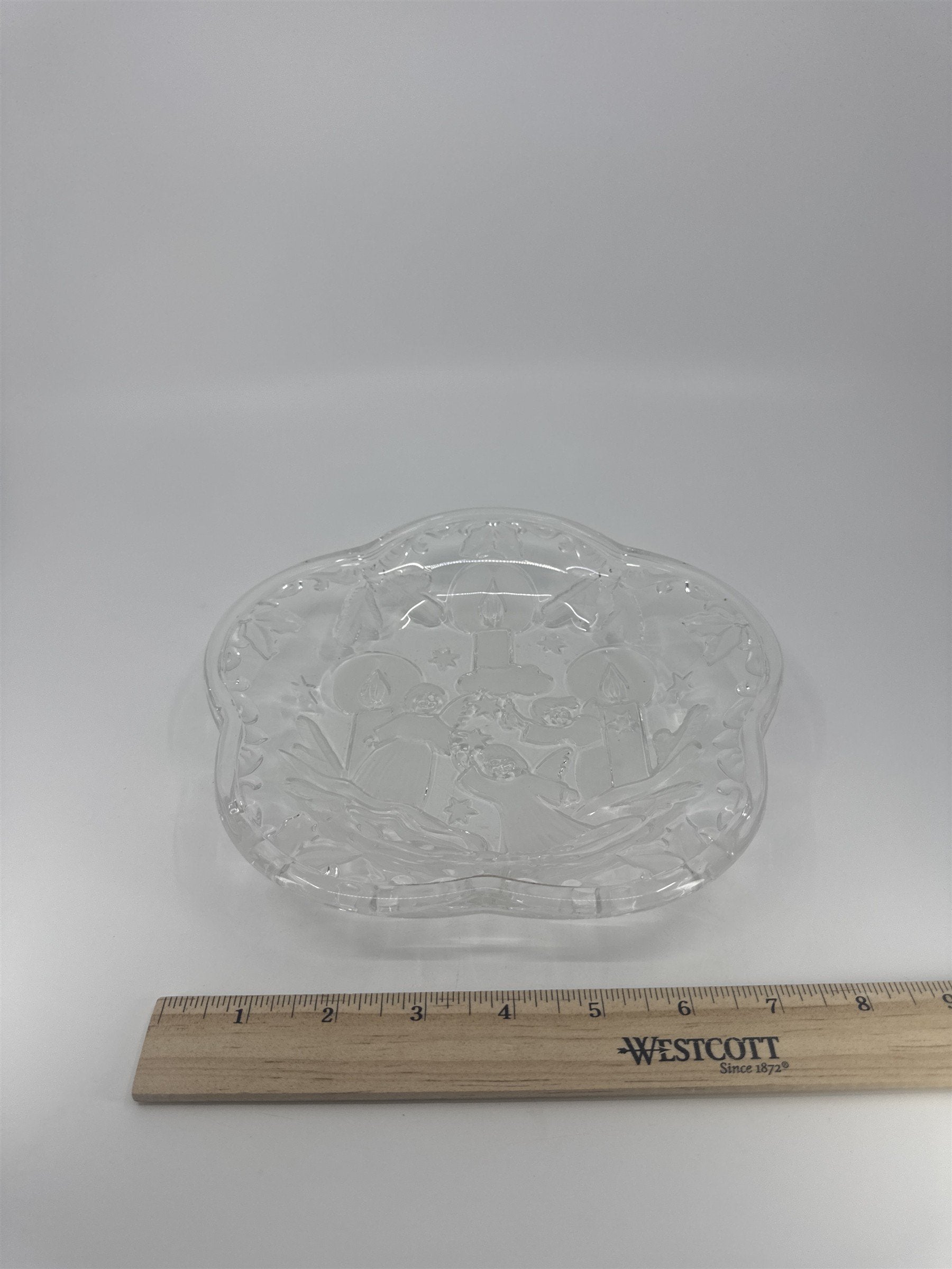 Vintage Mikasa Glass Candy/Serving Dish W/ Decorative Angels And Candles *Chips