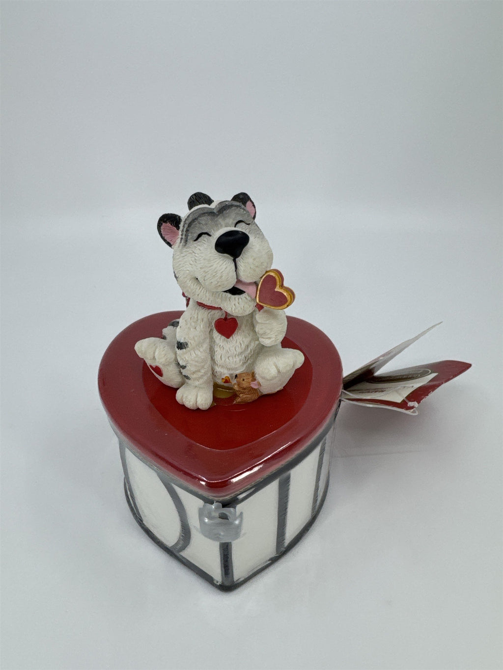 Vintage Hallmark Valentine's Day Cat Heart Lock Candy Trinket Box W/ Tag
